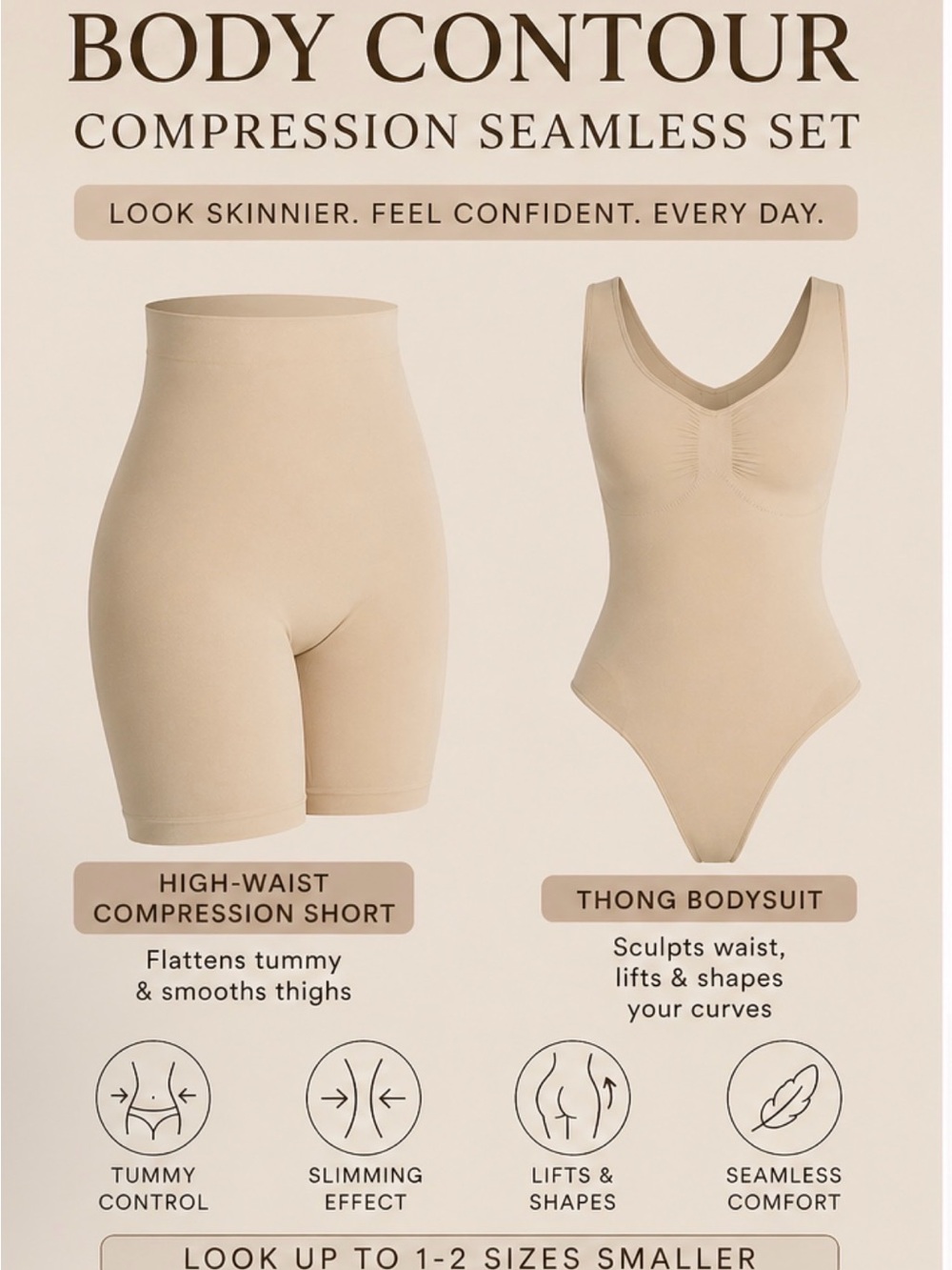 Body Contour Seamless Thong Bodysuit & High-Waist Compression Short